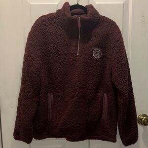 Ivory Ella Deep Burgundy Sherpa Quarter Zip Jacket